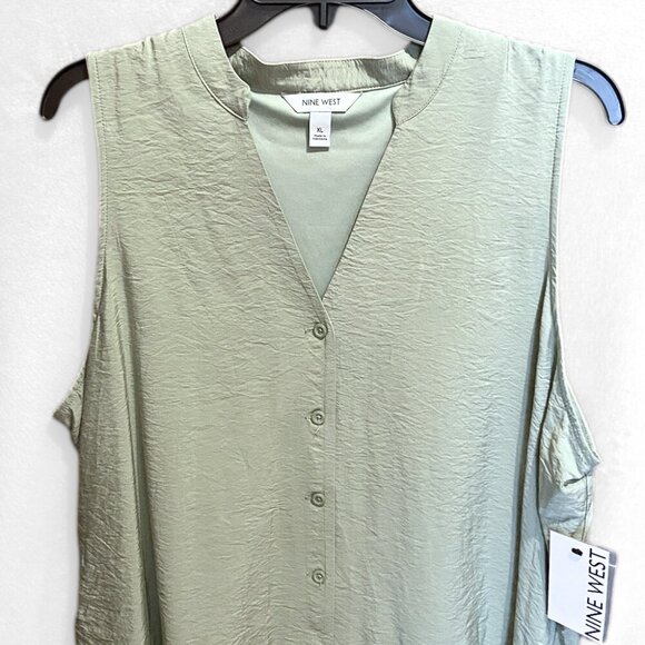 Nine West Button Front Drop Waist Ruffle Hem Dress Sage Green Size XL - Picture 2 of 4